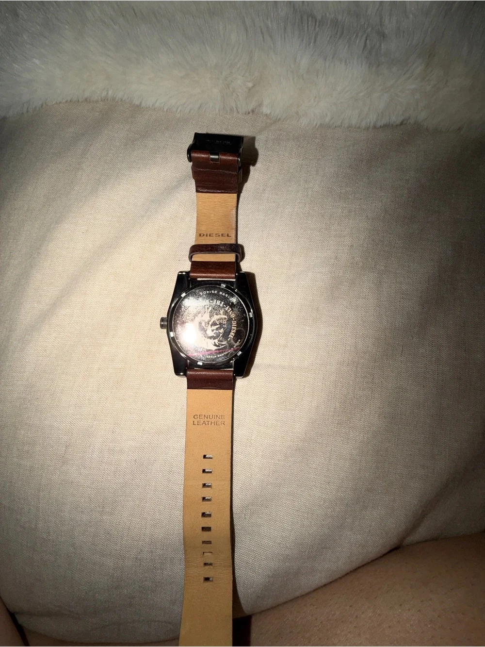 Diesel Men's Brown Leather Strap Watch with Blue Dial